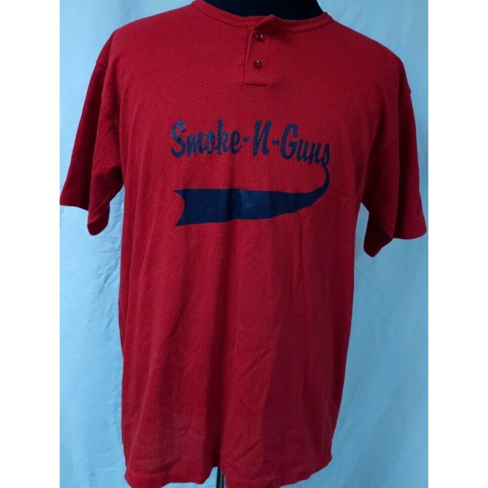 Vtg Paramount Sportswear Mens XL Red Smoke-N-Guns #06 Perforated Polo Shirt